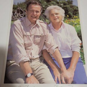 president George Bush and Barbara Bush facsimile autograph 8x11